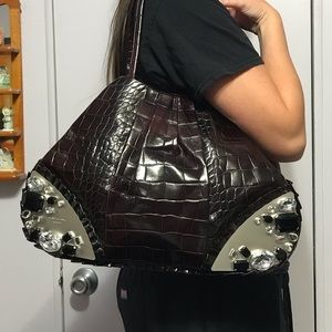 Renato Angi croc embossed burgundy leather